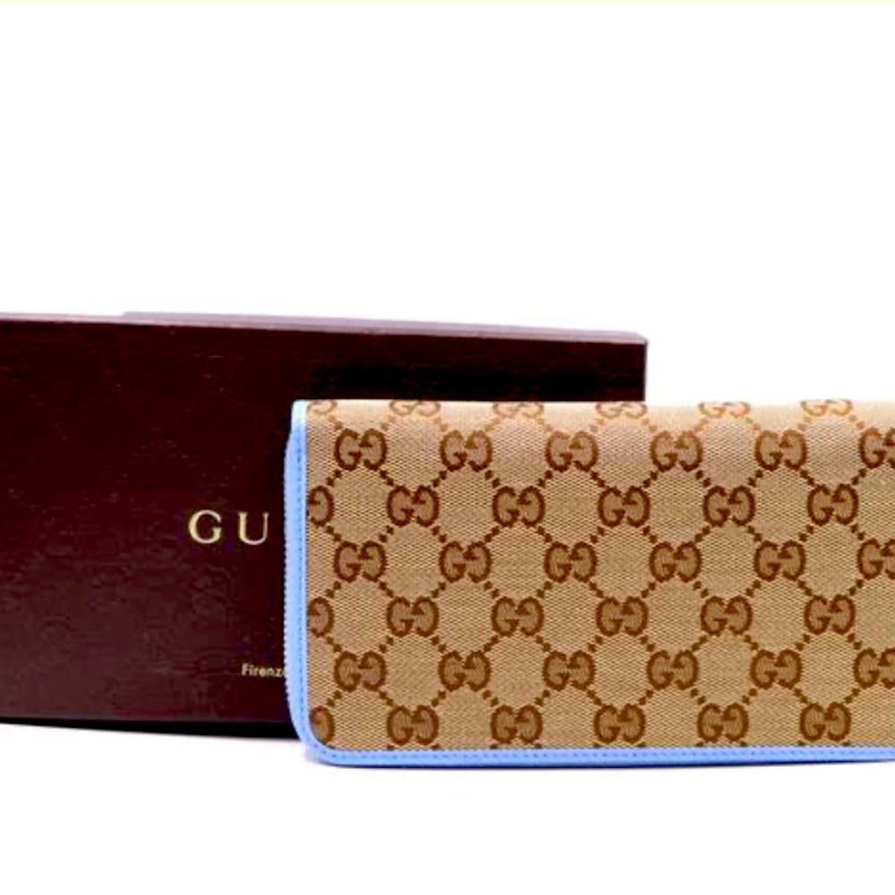 Gucci Beige Lilac GG Logo Canvas Long Zippy Zip Around Organizer Wallet …